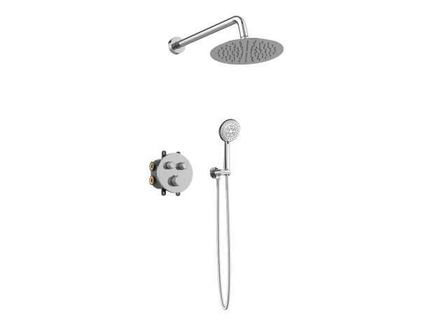 Orabella Terra|Preciosa  Set εντοιχισμού, με θερμοστατική μπαταρία λουτρού 2 σημείων με στρόγγυλλη κεφαλή, βραχίονα, παροχή