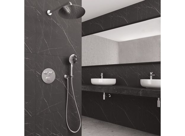 Orabella Terra|Preciosa  Set εντοιχισμού, με θερμοστατική μπαταρία λουτρού 2 σημείων με στρόγγυλλη κεφαλή, βραχίονα, παροχή